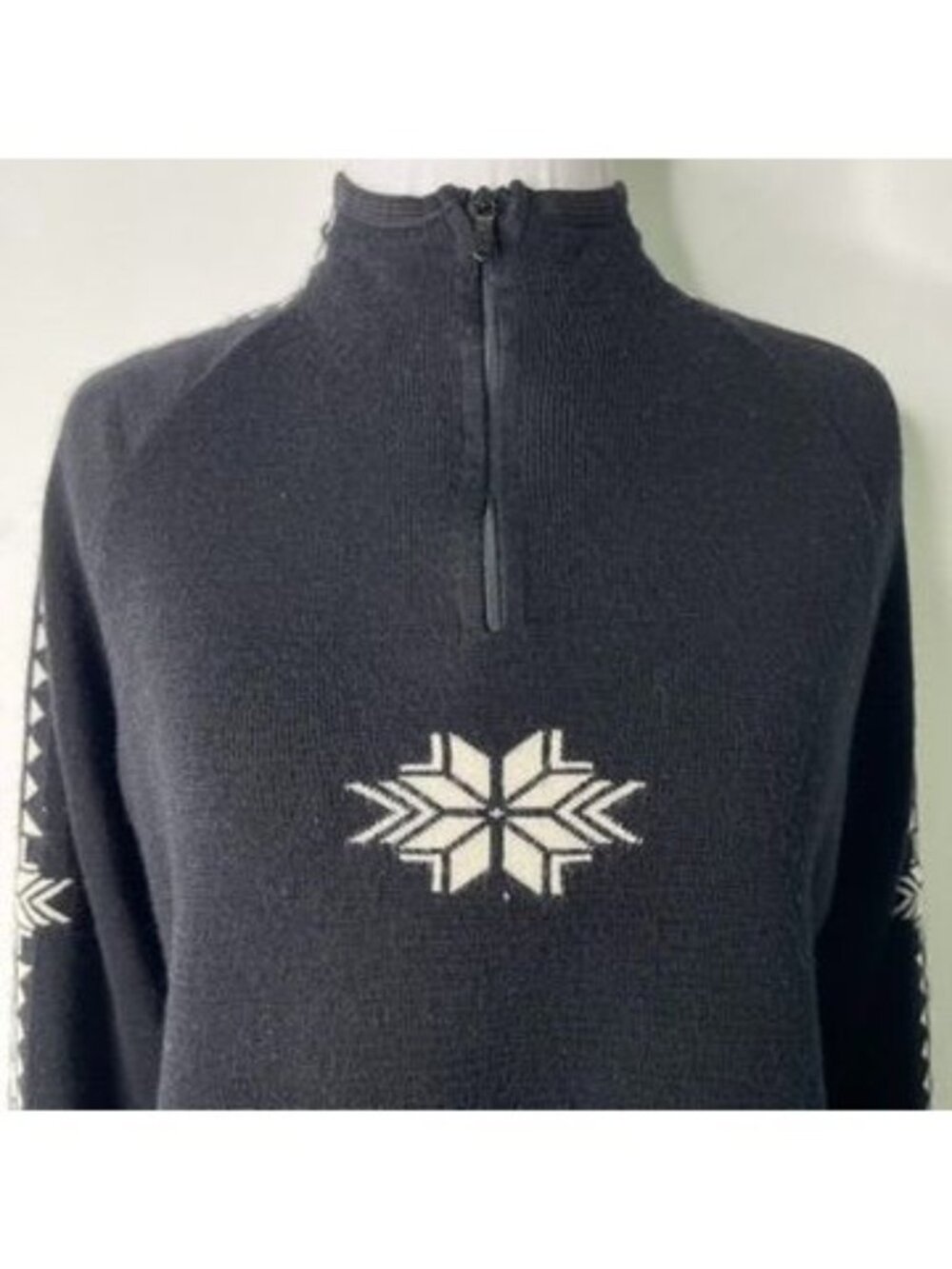 ale of Norway Geilo Women's L Merino Wool 1/4 Zip Sweater Black Nordic Ski - Picture 2 of 8